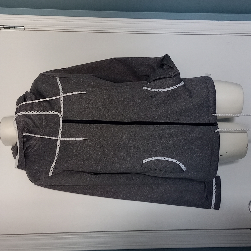 Grey Roxy Zip White Lace Detailed Fleece Lined Hoodie